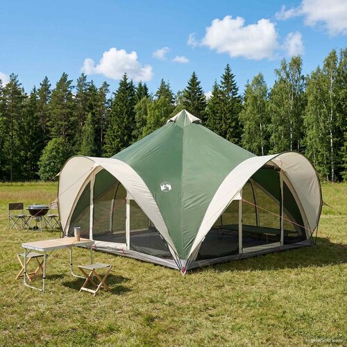 Tipi šator s krovom Zelena Za 18 osoba Poliester i čelik Cene