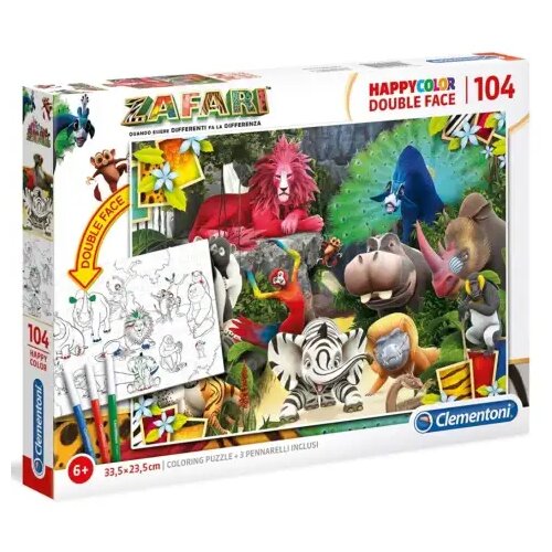 Clementoni Zafari Double 2 u 1 104kom dvostane puzzle za bojanje - Cene