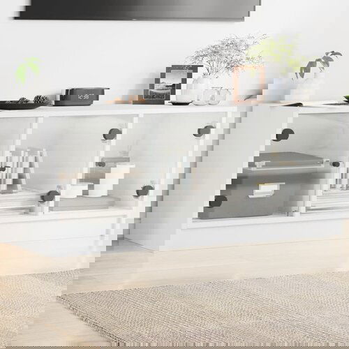  The Living Store TV omarica s steklenimi vrati bela 102x37x42 cm - TV Omarica, (21555190) Cene
