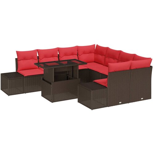VidaXL Vrtna sedežna garnitura s shranjevanjem 9 pcs Rjava Poly ratan, (5000022131) Slike