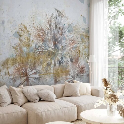  Foto tapeta - Grey palms - plant motif in an abstract composition with patterns 350x256 Cene