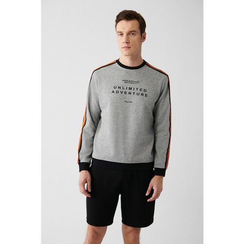 Avva Men's Gray Easy Iron Crew Neck Shoulder Stripe Printed Standard Fit Regular Fit Sweatshirt Slike