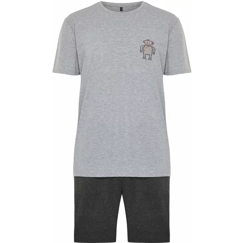 Trendyol Gray Regular Fit Embroidered Knitted Pajamas Set
