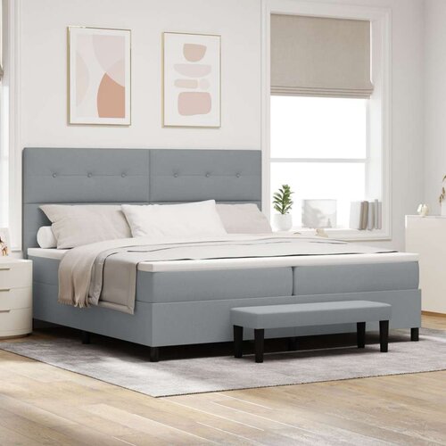 Box Spring Postelja z vzmetnico in klopjo svetlo siva 200x200 cm tkanina, (22080760) Slike