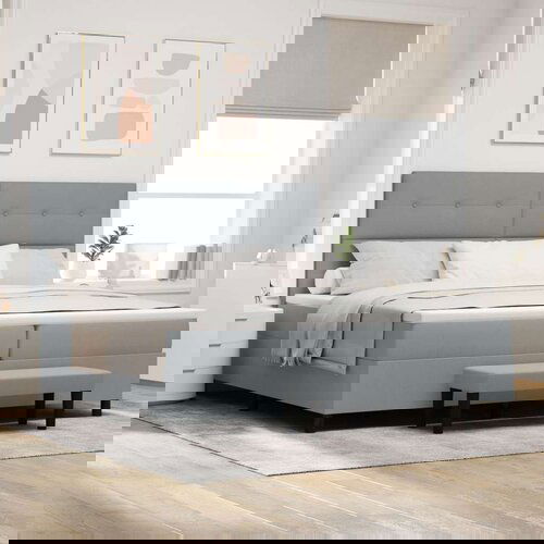 Box Spring Krevet s Madracem &amp Klupom Svjetlosiva 200x200 cm Tkanina Cijene