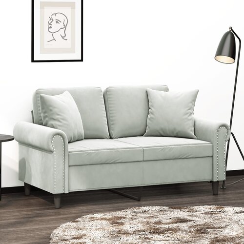 vidaXL Kavč dvosed z okrasnimi blazinami svetlo siv 120 cm žamet Cene