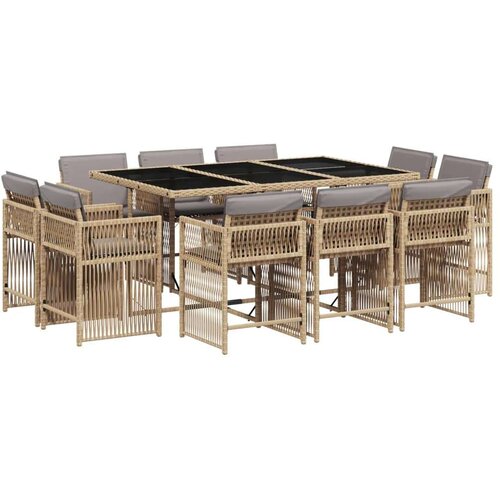 VidaXL 11-dijelni vrtni blagovaonski set od poliratana s jastucima bež Slike