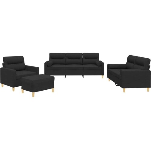 VidaXL 4-dijelni set sofa s jastucima crni od tkanine Slike