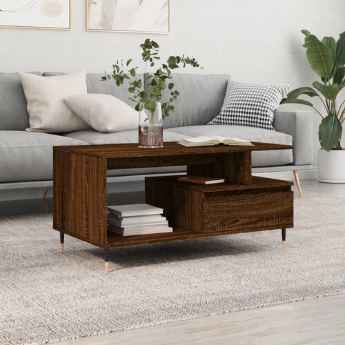 VidaXL Klubska mizica rjavi hrast 90x49x45 cm inženirski les Slike