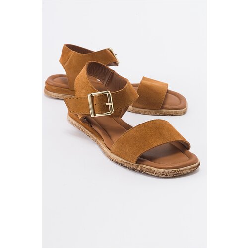 LuviShoes 713 Women's Genuine Leather Tan Suede Sandals Slike