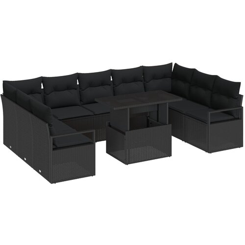 vidaXL 10-delni vrtni kavč set z blazinami črnega poly ratana, 2-sedežni vrtni kavč z blazinami črnega poly ratana Cene