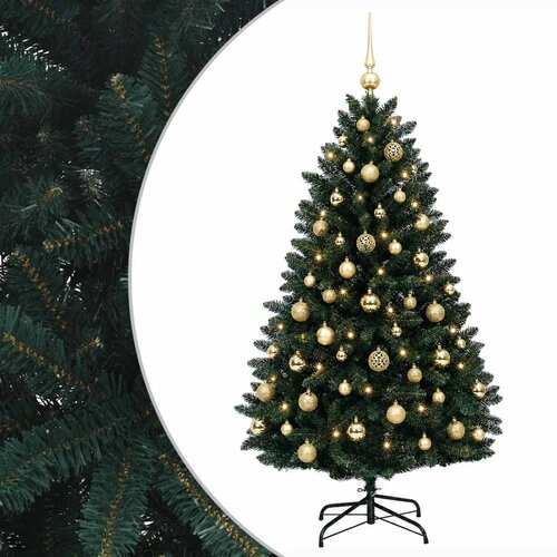  Umjetno božićno drvce tamnozeleno s kuglicama 150 cm - Tamnozelena &amp;Oslash; 80 x 150 cm s 150 LED dioda i zlatnim kuglicama Slike