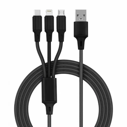 Podatkovni kabel 3A Quick Charge - 3v1 - Lightning, Micro USB, Type C