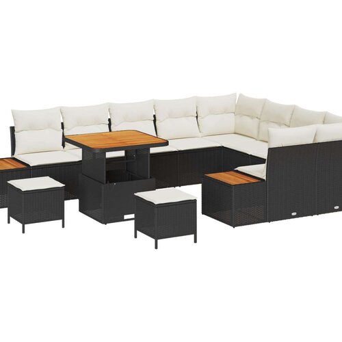  12 kosov vrtni sofa set z blazinami črni poli ratan Cene