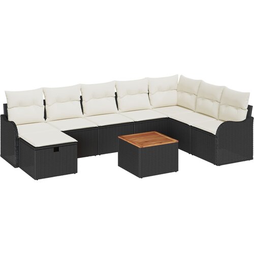 vidaXL 9-delni vrtni set s blazinami Črni poli rattan, 2-sedežna vrtna garnitura s blazinami Črni poli rattan Cene