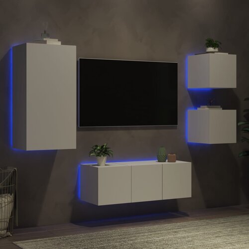  The Living Store Komplet TV omaric LED 5-delni bel inženirski les - Stenska TV Enota, (21555889) Slike