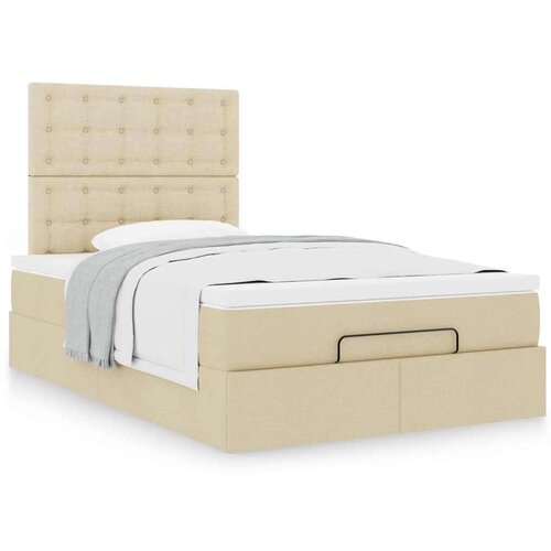 vidaXL Otomanski posteljni okvir z vzmetnico krem 120x200 cm blago Cene