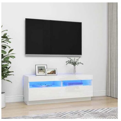  TV omarica z LED lučkami visok sijaj bela 100x35x40 cm Cene