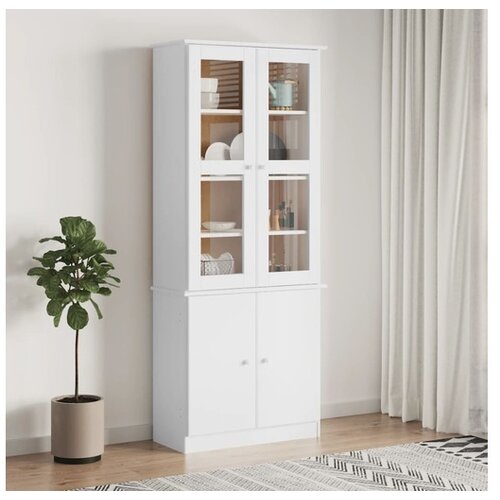 vidaXL Steklena vitrina ALTA bela 77x35x186,5 cm trdna borov Cene