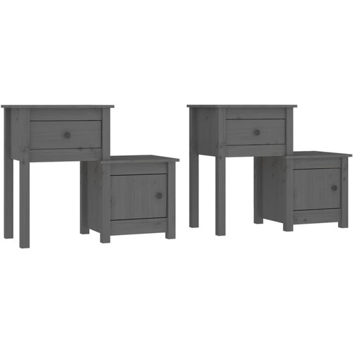 Maison Chic Dvo delni komplet Nočne omarice - Nočne mize siva 79,5x38x65,5 cm trdna borovina, (21687374) Slike