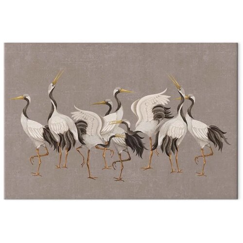  Slika - Crane dance &amp;ndash; bright silhouettes of birds against a warm grey background with texture 120x80 Standard Slike