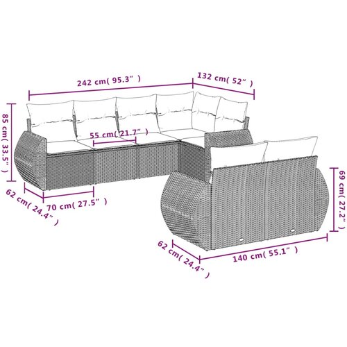  7-dijelni set vrtnih sofa od poliratana s jastucima bež 71 x 62 x 69 cm Slike