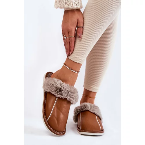 Kesi Women's Leather Slippers With Fur Brown Rossa