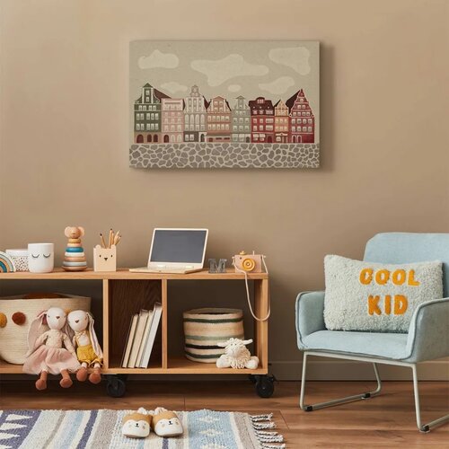  Slika - Salt Square - Colorful Illustrated Townhouses Against a Cloudy Sky Background 30x20 Standard Cijene