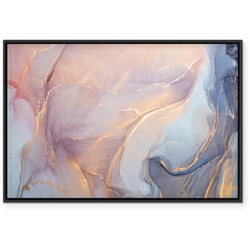  Slika - Pink and blue marble - abstract watercolour with gold accents 120x80 U crnom drvenom okviru Slike