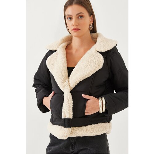 Bianco Lucci Women's Double Breasted Plush Detailed Puffer Coat 2401 Cene