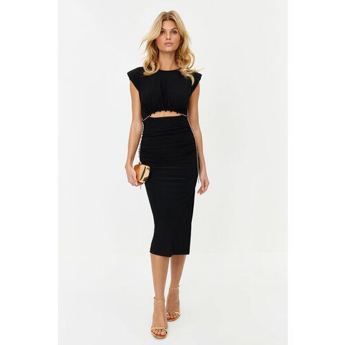 Trendyol Black Lined Knitted Accessory Dress Slike