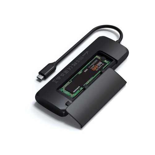 Satechi Aluminium USB-C Hybrid Multiport adapter, SSD s pretincem za pohranu, HDMI 4K, 2 x USB-A 3.1 Gen 2 do 10 Gbps, crna Slike