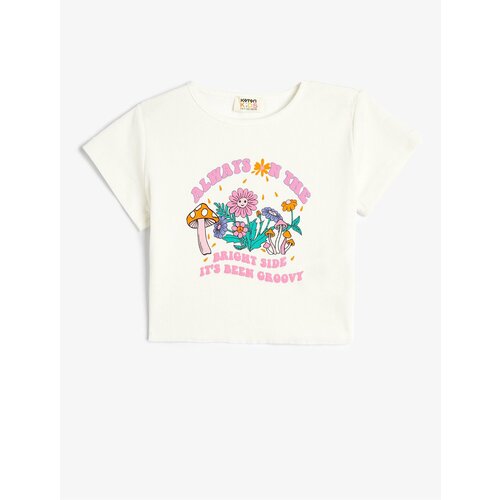 Koton Crop T-Shirt Floral Print Short Sleeve Cotton Slike
