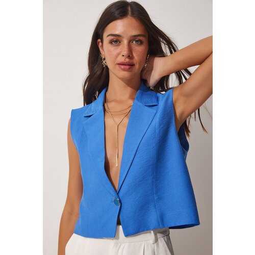 Women's Blue Buttoned Linen Vest Slike