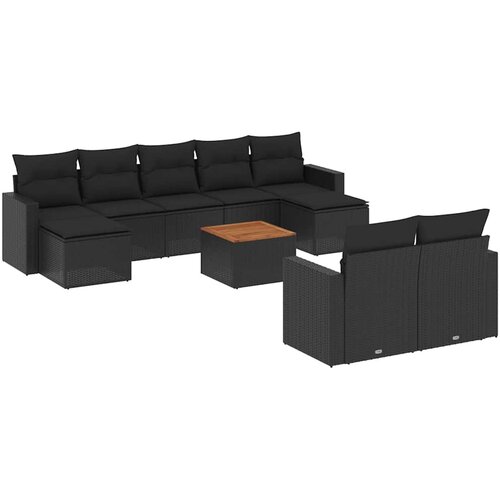  10-dijelni set vrtnih sofa s jastucima crni od poliratana Crna 66 x 62 x 69 cm Slike