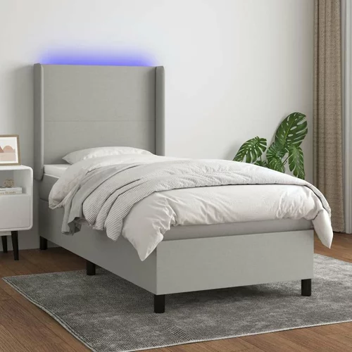  Box spring postelja z vzmetnico LED sv. siva 100x200 cm blago, (20789358)