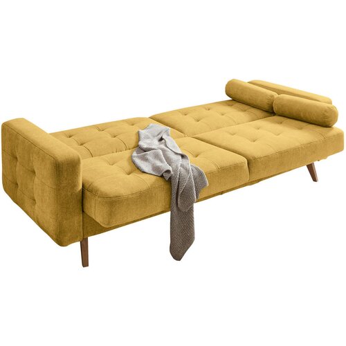 MID.YOU ZOFA S POSTELJNO FUNKCIJO, rumena tekstil, leseni material Slike