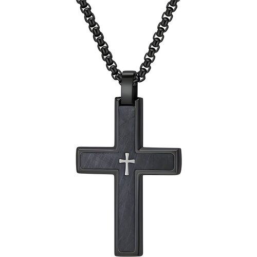 IZMAEL Mo&scaron;ka Verižica s Križem VQ-38806 - Črna / Srebrna / 60cm Cene