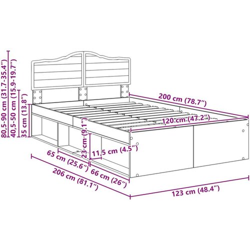  Okvir za krevet s uzglavljem Siva Sonoma 120 x 200 cm Slike