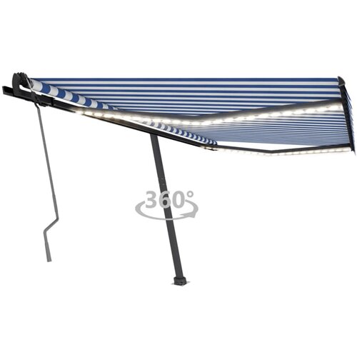 vidaXL ročno zložljiva tenda z led lučkami 450x350 cm modra in bela Cene
