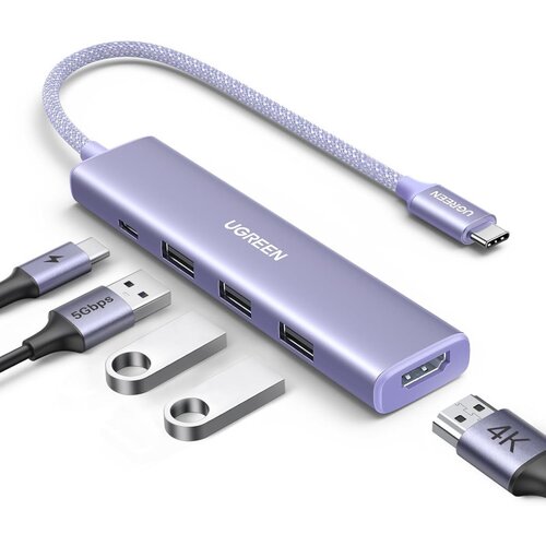 Ugreen Revodok USB-C Hub 5-u-1, 100W PD, ljubičasti Slike