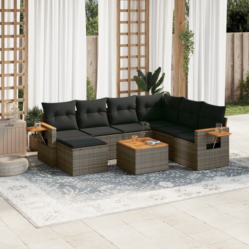 vidaXL 8-dijelni set vrtnih sofa od poliratana s jastucima sivi Cijene