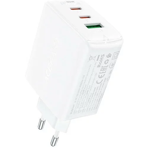 Acefast A41 omrežni polnilnik, 2x USB-C + USB, GaN 65W (bela)