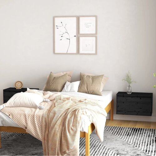 vidaXL Stenska omarica 2 kosa črna 60x30x35 cm trdna borovina Cene