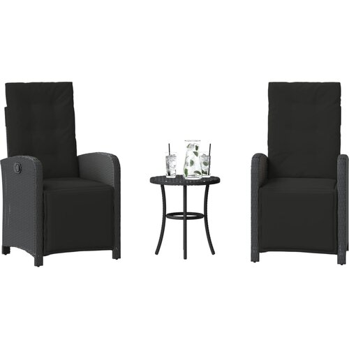  3-dijelni bistro set s jastucima crni od poliratana Cijene