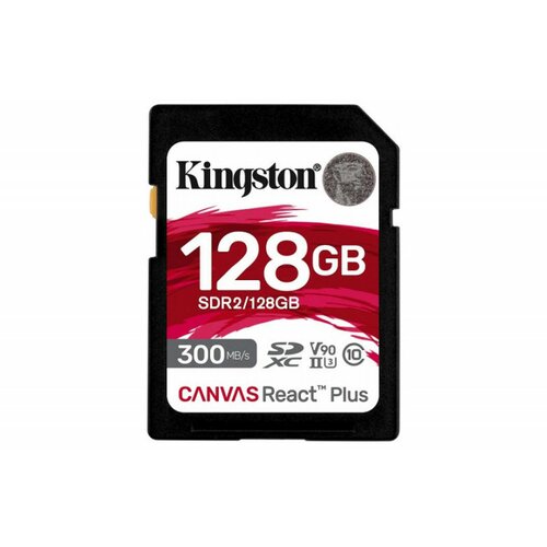 Kingston 128GB, sdxc, canvas react plus, professional, class 10 uhs-ii U3 V90, up to 300MB/s read and 260MB/s write, for full HD/2K/4K/8K Slike