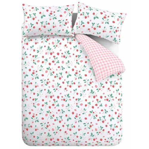 Catherine Lansfield Bela/rožnata enojna posteljnina 135x200 cm Strawberry Garden –
