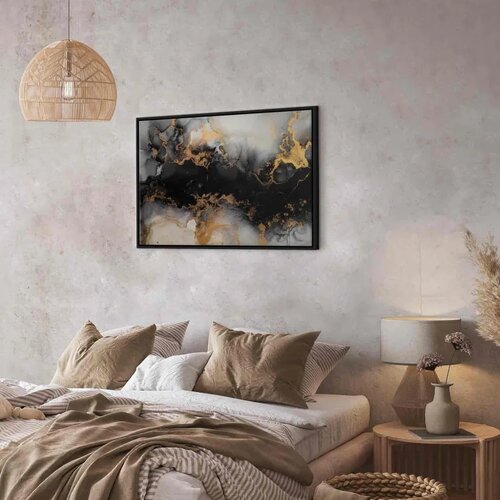  Slika - Golden explosions &amp;ndash; abstract pattern inspired by marble 120x80 U crnom drvenom okviru Slike