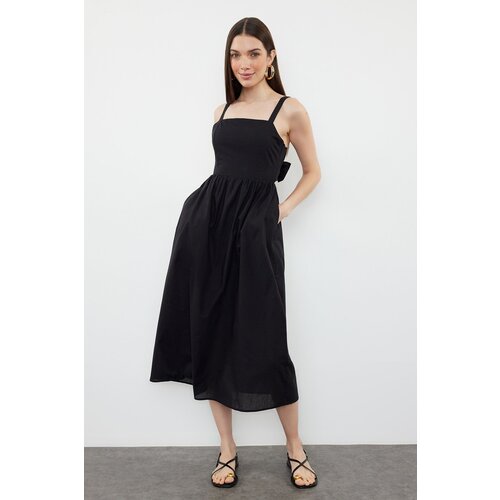 Trendyol black a-line cotton voile midi woven dress Cene