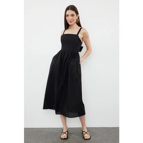 Trendyol Black A-line Cotton Voile Midi Woven Dress